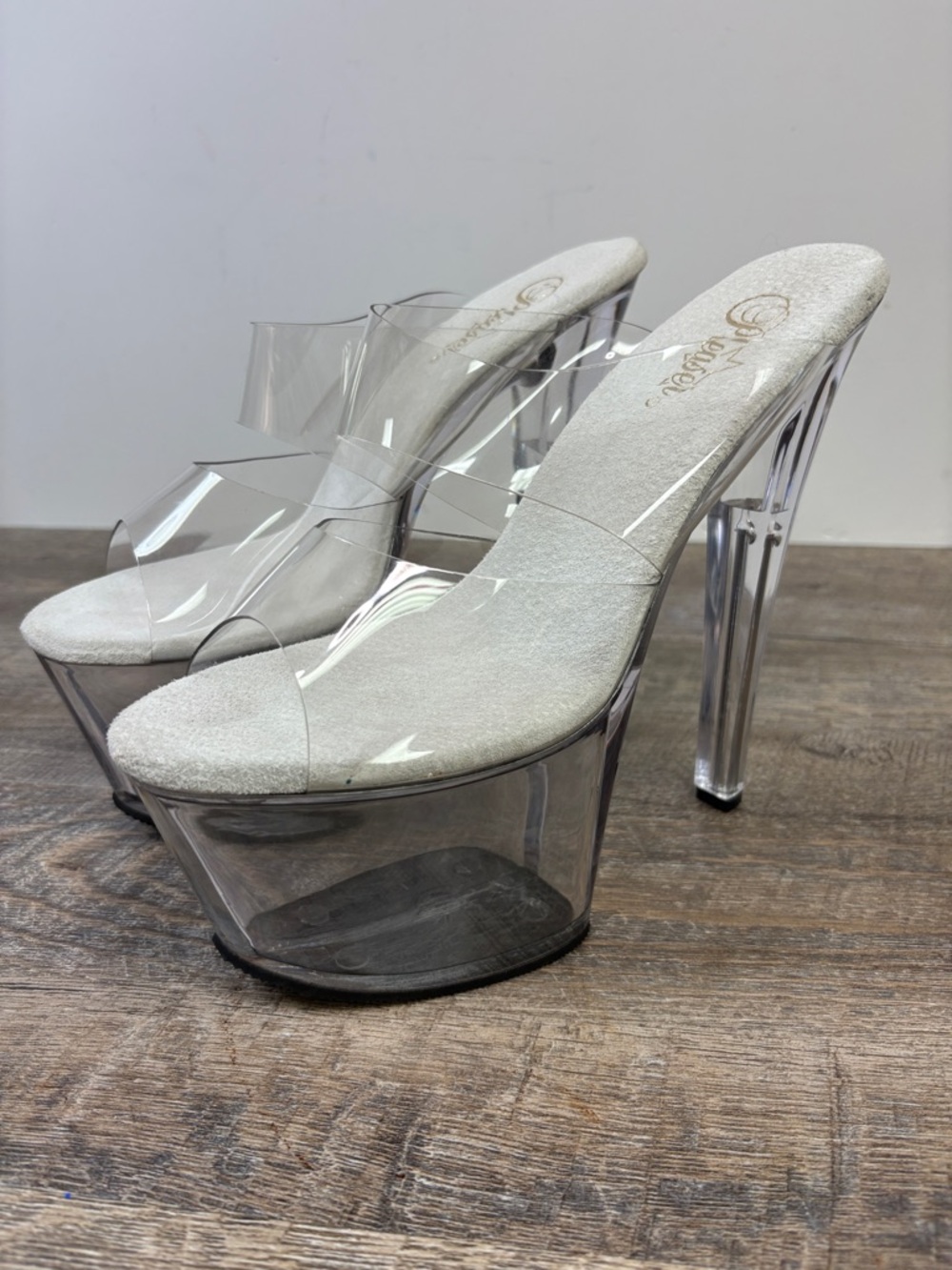 Pleaser SKY-302 Clear Platform Slide Heels Size 9